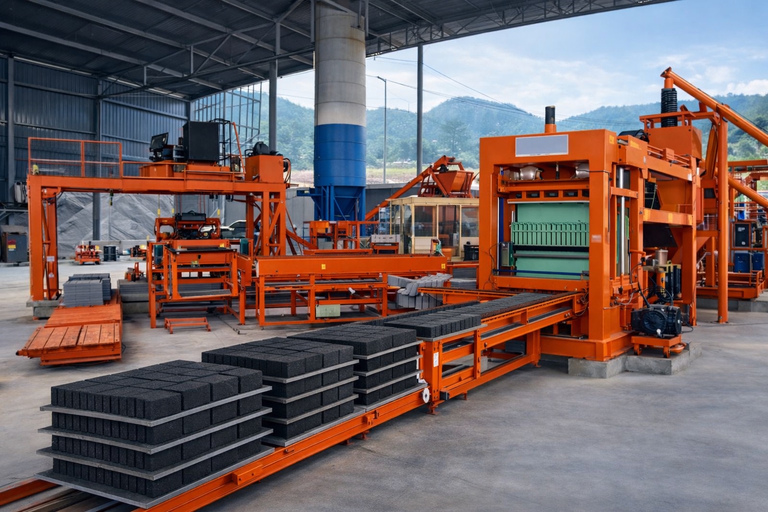 SHENTA Machinery Block Production Line in operation within a factory setting